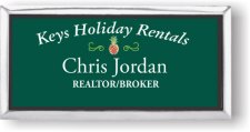 (image for) Keys Holiday Rentals Green Executive Badge with Silver Frame, No Realtor Logos