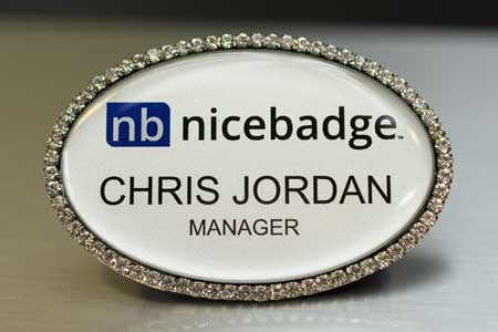 Oval Silver Bling Name Badge