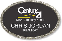 Silver Bling Oval Executive Name Badge