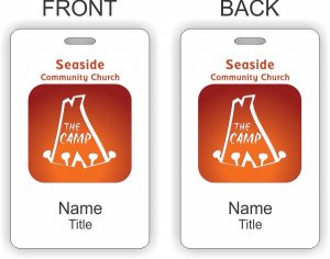 (image for) Seaside Community Church ID Vertical Double Sided badge - Tent Style