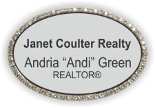 (image for) Janet Coulter Realty Oval Bling Silver badge