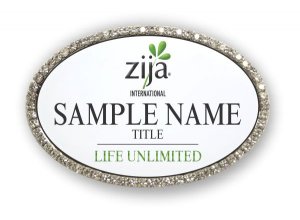 (image for) Zija Oval Bling Silver and White badge