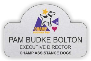 (image for) CHAMP ASSISTANCE DOGS Shaped Silver badge