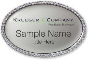 (image for) Krueger & Company Real Estate Brokerage Oval Bling Silver badge