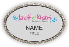 (image for) Janoff & Khatri Pediatric Dentistry Oval Bling Silver badge