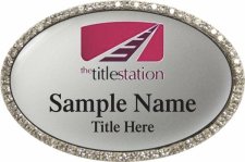 (image for) The Title Station, Inc. Oval Bling Silver badge