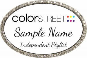 (image for) Color Street White Badge With Silver Oval Bling Dancing Script Font