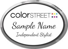 (image for) Color Street White Badge With Silver Oval Executive Frame, Dancing Script Font