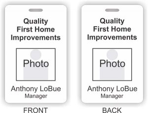 (image for) Quality First Home Improvements Photo ID Vertical Double Sided badge