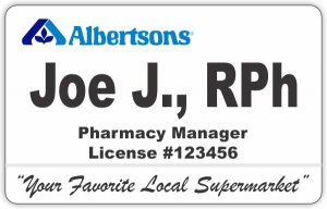 (image for) Albertsons Large White Pharmacy Badge