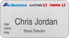 (image for) Albertsons Safeway Carrs Tri Logo Silver Name Badge Pronoun