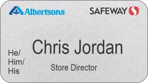 (image for) Albertsons Safeway Dual Logo Silver Name Badge Pronoun