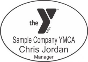 (image for) YMCA Black Oval White Badge with Location Name, Employee Name, and/or Title