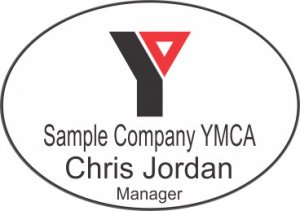 (image for) YMCA Oval White Badge with Location Name, Employee Name, and/or Title