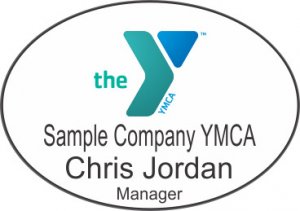 (image for) YMCA Green/Blue Oval Badge with Location Name, Employee Name, and/or Title