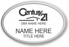 (image for) Century 21 Black Logo - Oval White Prestige Badge with Pebbled Silver Frame