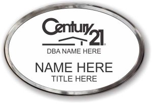 (image for) Century 21 Black Logo - Oval White Prestige Badge, Polished Silver Frame