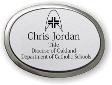 (image for) Silver Oval Executive Badge, Logo + 2 Lines Engraved + Options