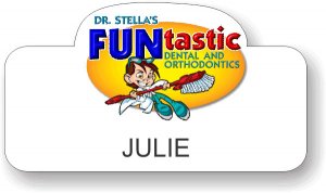 (image for) Dr. Stella\'s Funtastic Dental & Orthodontics White Shaped Badge