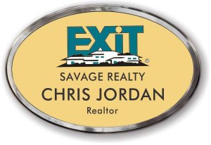 (image for) Exit Realty Oval Gold Prestige Badge, Polished Silver Frame