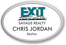 (image for) Exit Realty Oval White Prestige Badge with Pebbled Silver Frame