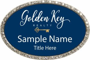 (image for) Golden Key Realty Oval Bling Silver badge - Navy Insert