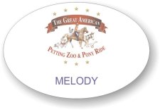 (image for) 3" X 2" Great American Petting Zoo & Pony Ride White Oval Badge