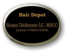 (image for) Hair Depot Executive Oval Black Silver Framed Badge