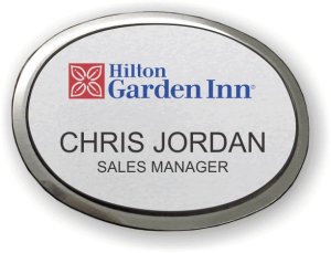 (image for) Hilton Logo D Red/Blue Logo Executive Oval Silver Badge