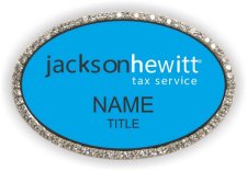 (image for) Jackson Hewitt Tax Service Blue/Silver Oval Bling Badge