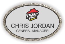 (image for) Pizza Hut Logo 1 Silver Oval Bling Badge (NiceGuard)