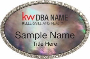 (image for) Keller Williams Realty Logo 3 Silver Oval Bling Black Pearl Badge