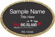 (image for) Keller Williams Big Island Logo B Oval Bling Gold Badge with Black Insert