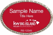 (image for) Keller Williams Big Island Logo B Oval Bling Silver Badge with Red Insert