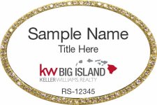 (image for) Keller Williams Big Island Logo B Oval Bling Gold Badge with White Insert