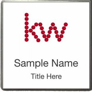 (image for) Keller Williams KW Silver Square Executive White Badge w/ KW Red Jewels