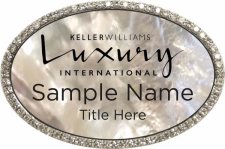 (image for) Keller Williams Luxury International Silver Oval Bling White Pearl Badge