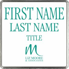 (image for) Liz Moore & Associates Silver Square Executive Badge, White w/ Teal