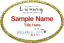 (image for) Keller Williams Luxury Maui - Oval Bling Gold Badge with White Insert, Red Text