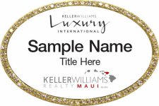 (image for) Keller Williams Luxury Maui - Oval Bling Gold Badge with White Insert, Black Text