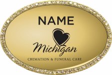 (image for) Michigan Cremation & Funeral Care Oval Bling Gold badge