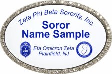 (image for) Zeta Phi Beta Sorority | Eta Omicron Zeta, Oval White with Silver Frame Bling Badge
