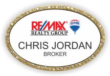 (image for) Remax Oval White - Gold Framed Bling Badge