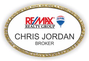 (image for) Remax Oval White - Gold Framed Bling Badge