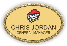 (image for) Pizza Hut Logo 1 Gold Oval Bling Badge (NiceGuard)