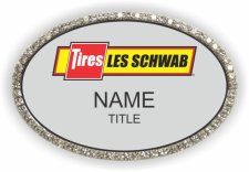 (image for) Les Schwab Tire Center Silver Oval Bling Badge