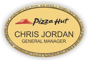 (image for) Pizza Hut Logo 2 Gold Oval Bling Badge (NiceGuard)