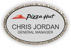 (image for) Pizza Hut Logo 2 Silver Oval Bling Badge (NiceGuard)