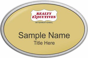 (image for) Realty Executives Color Logo - Gold Oval Pebbled Frame Prestige Badge