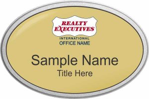 (image for) Realty Executives Color DBA Logo - Gold Oval Pebbled Frame Prestige Badge